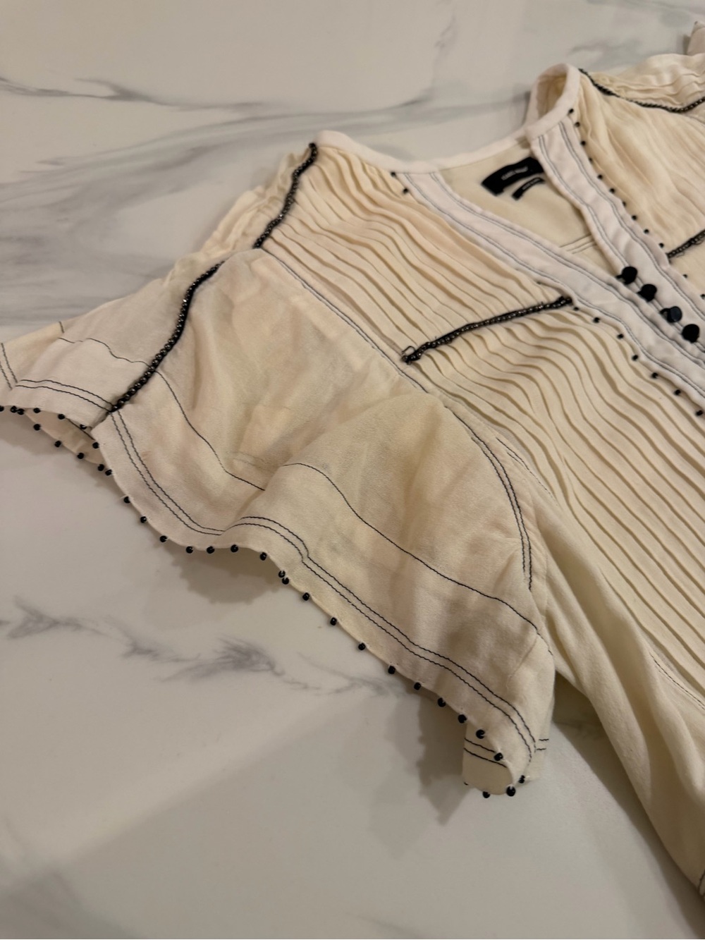 Isabel Marant Cream Midi Dress with Black Trim - Size 38 - Picture 6 of 15